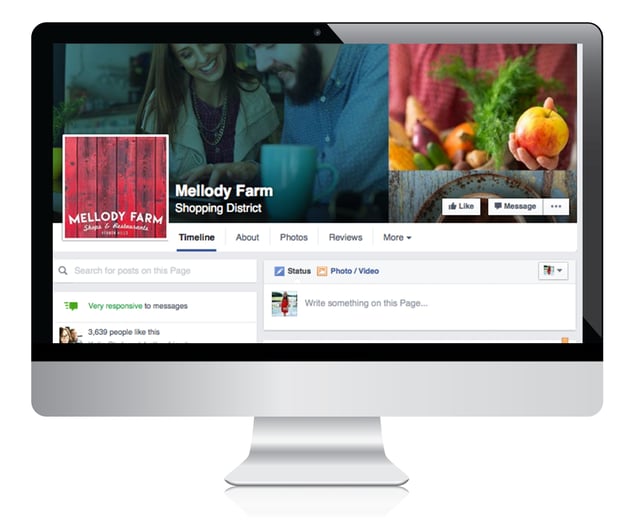 desktop computer with Mellody Farm facebook page on screen