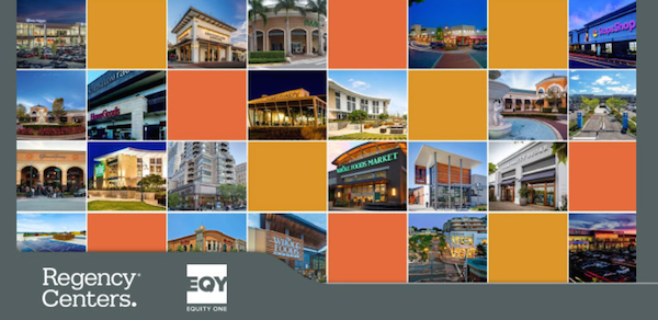 Collage of various storefronts with yellow and orange squares between the pictures. 