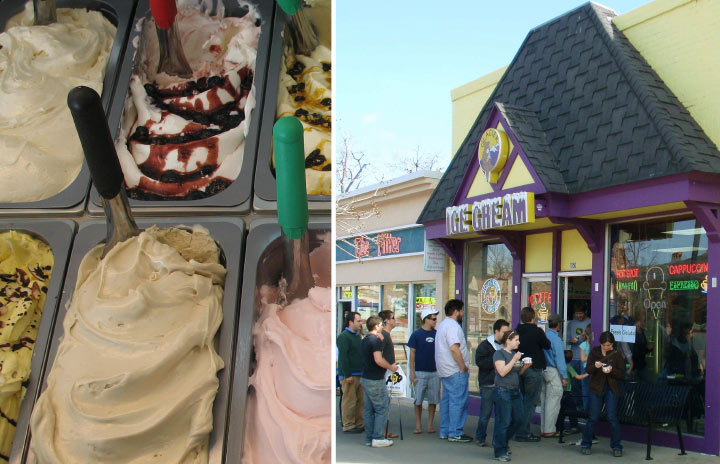 Glacier Ice Cream image collage of ice cream and restaurant front