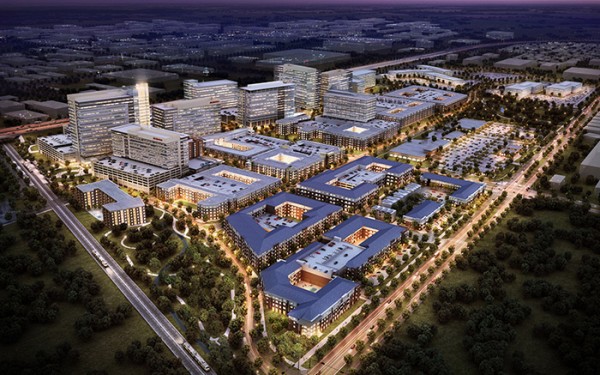 Nighttime aerial rendering of CityLine in North Texas