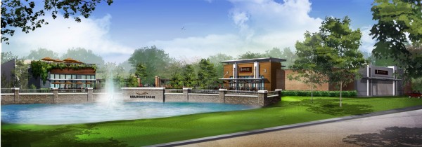 Belmont Chase rendering of plaza with fountain in the middle