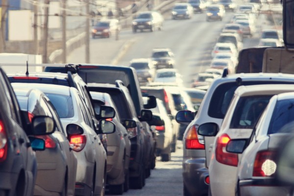 Traffic on the highway from driver perspective