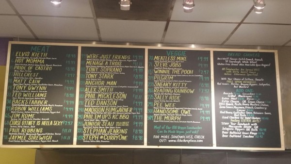 Ikes Place at The Hub Hillcrest Market chalkboard menu