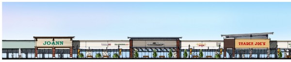 Gateway Plaza rendering with Joann and Trader Joe's stores