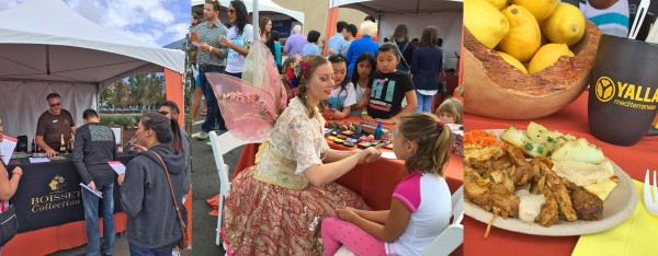 Image collage from Persimmon pairing festival featuring participants signing up at a booth, face painting, and a plate of food