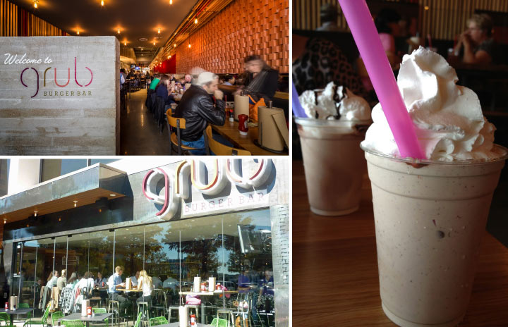 Grub Burger Bar image collage of restaurant and milkshakes