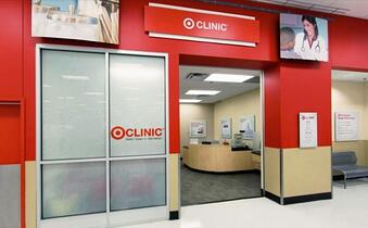 Front of a Target health clinic within a target store