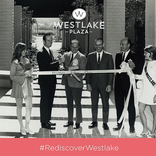 Photo slideshow of the grand opening of Westlake plaza, featuring the ribbon cutting, cardboard check presentations, a live band, cupcakes with yellow frosting, yellow and pink roses, and gifts from various shops and various people who attended the event