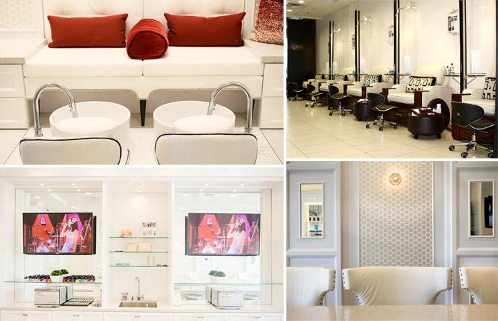 Collage of 20 Lounge images from inside the salon of the services
