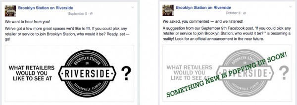 screenshots of Brooklyn Station Facebook posts announcing the pop-up