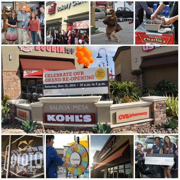 Picture collage of reopening of the Balboa Mesa Grand Shopping Center