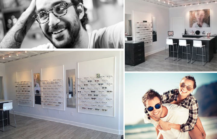 Inside a Vue Eyewear store and models wearing the brand