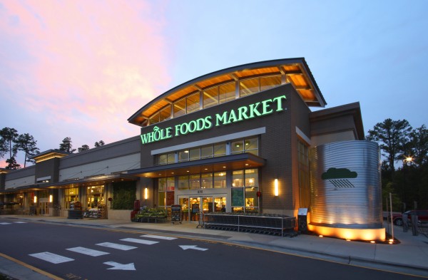 Whole Foods Market storefront at sunset 