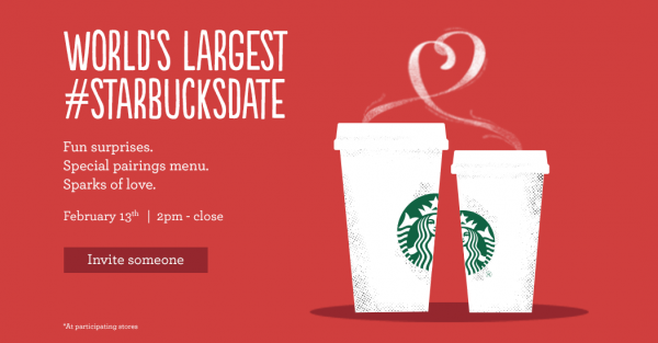 Worlds largest # starbucks date promotional advertisement for February 13th