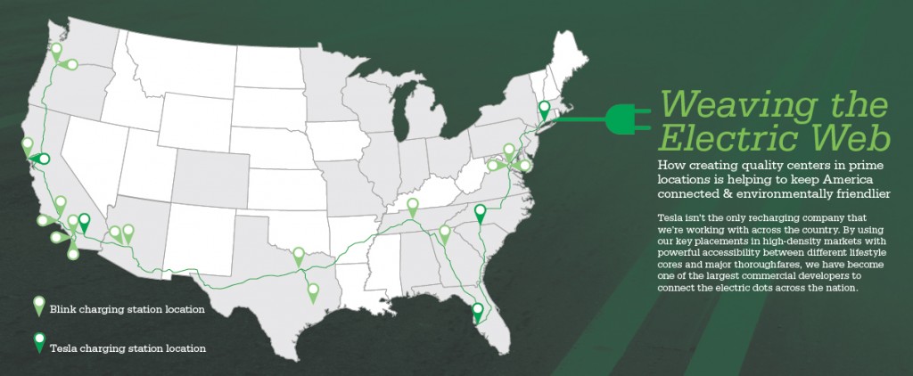 Map showing charging station locations around the country.