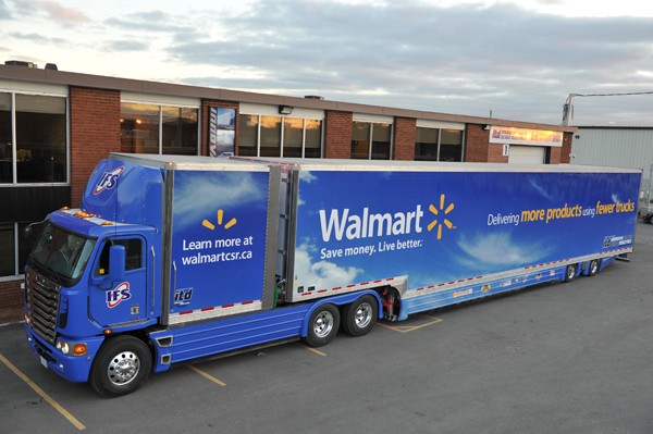 Large walmart freight truck with walmart branding all over it