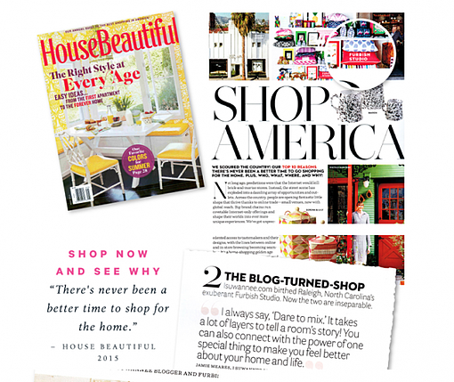 collage of House Beautiful magazine with article clippings of Furbish Favorite Shop