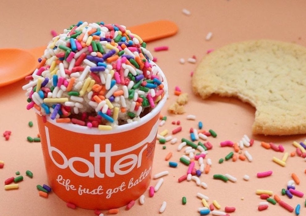 Batter cookie dough cup with sprinkles and cookie