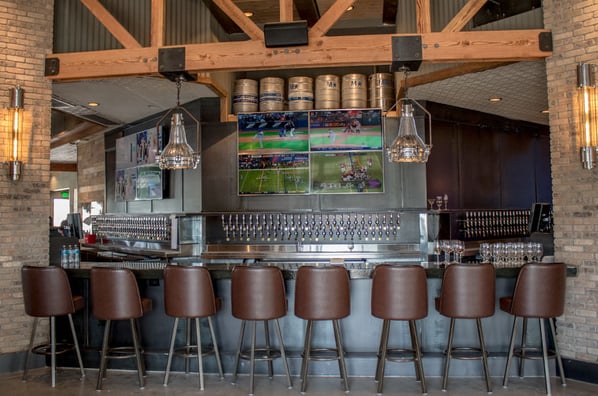 Line of stools at Draft Republic's bar. 