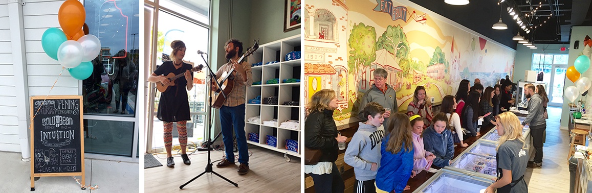 live band playing inside of Hyppo store, and customers in line to purchase their pops