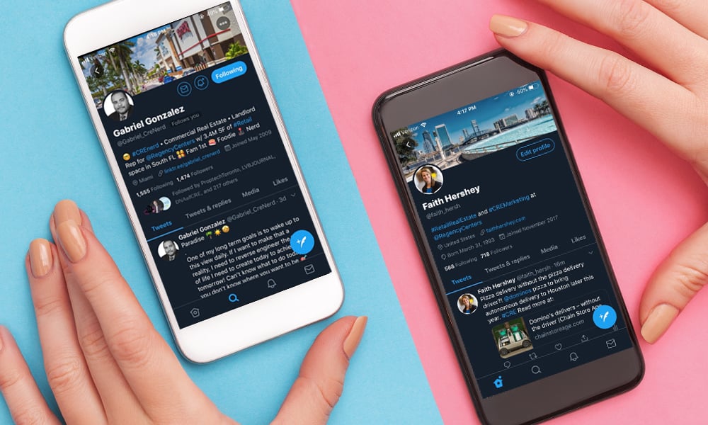 two phones with twitter accounts for Gabriel Gonzalez and Faith Hershey on the screen