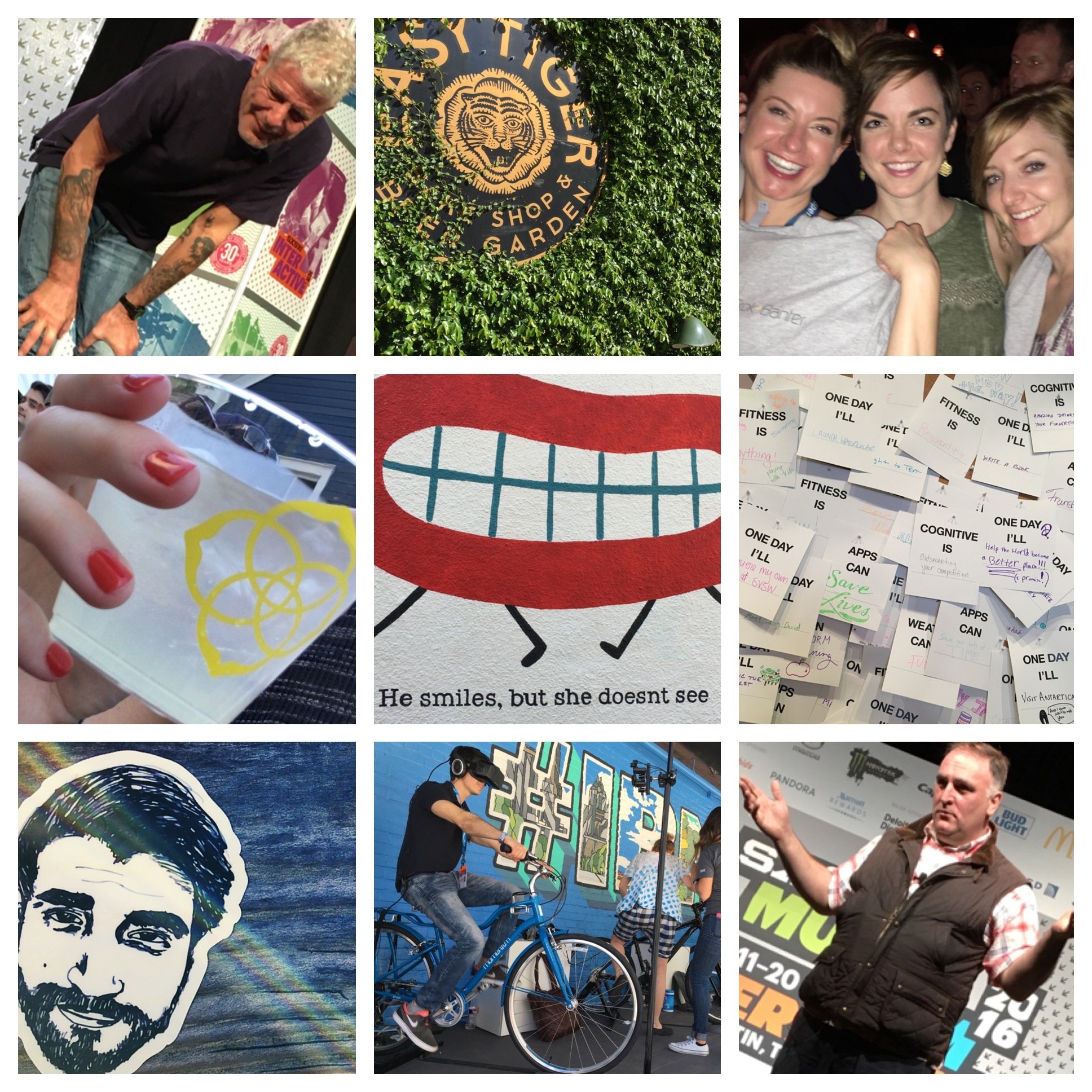 Collage of photos from South by Southwest festival, including a picture of Anthony Bourdain. 