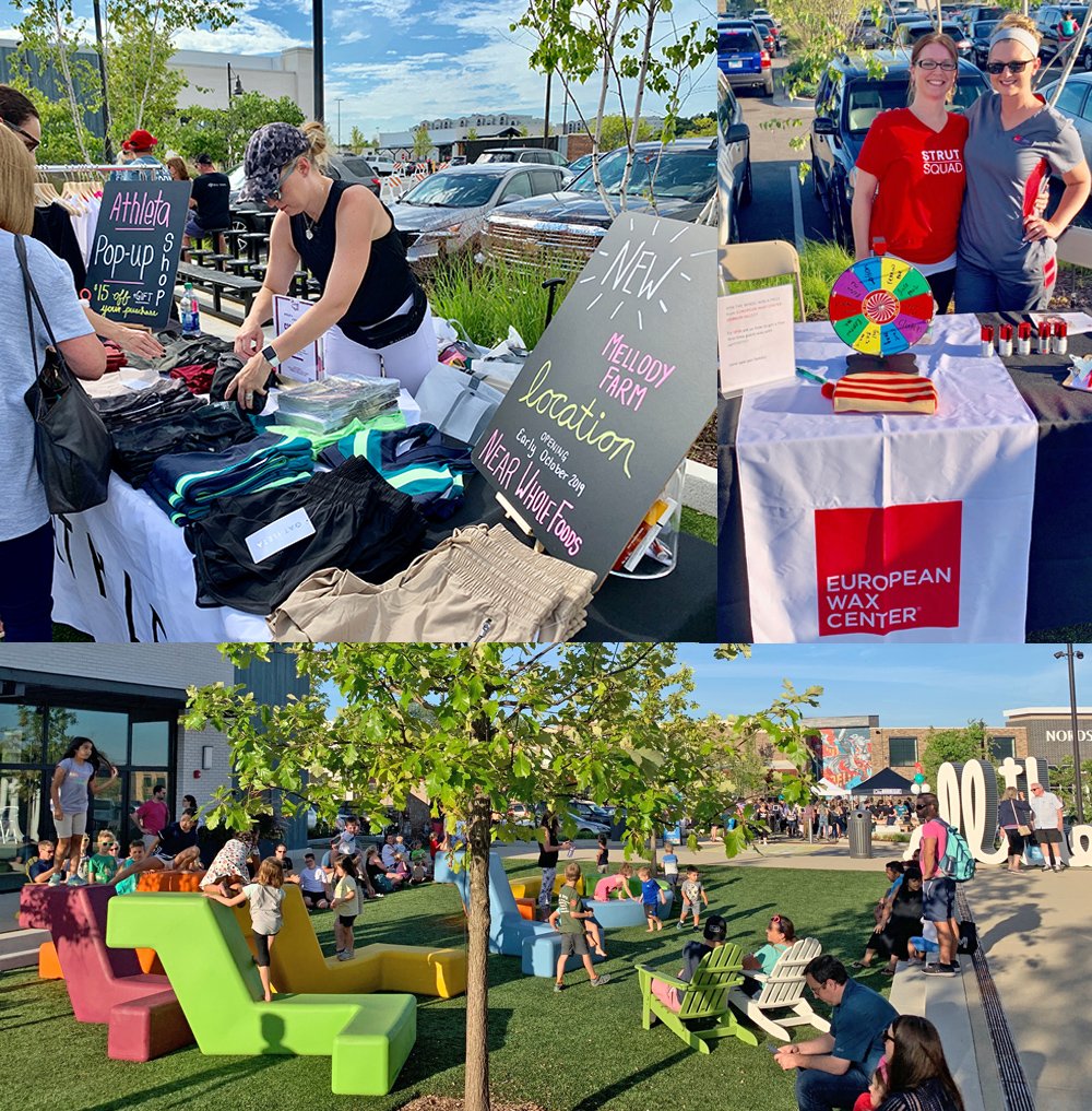 Athleta table set up and kids at play area outside