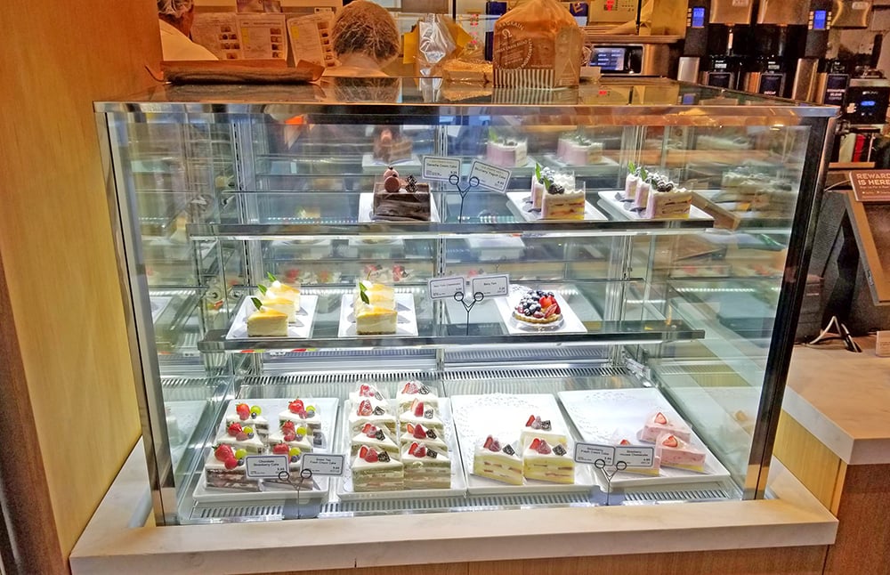 bakery display case inside of Paris Baguette