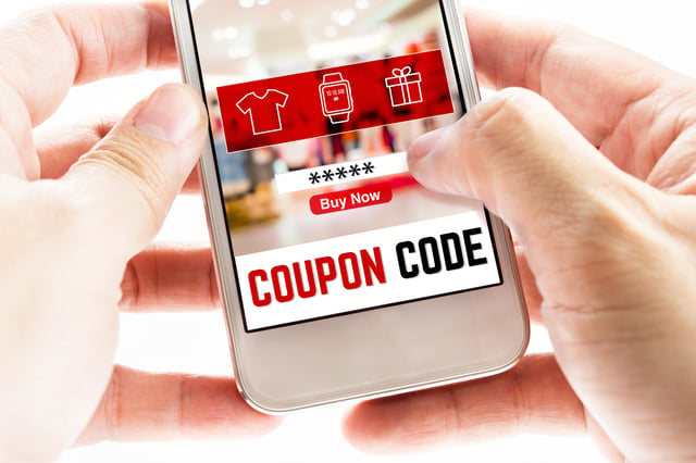 Close-up of a digital coupon on a smartphone. 