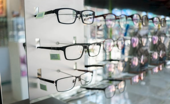 A display of eyeglasses. 