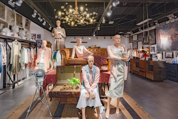 Regency May Blog9.jpg Mannequins displaying pastel outfits inside a chic showroom