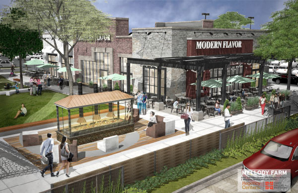 Rendering of a Modern Flavor storefront in Mellody Farm
