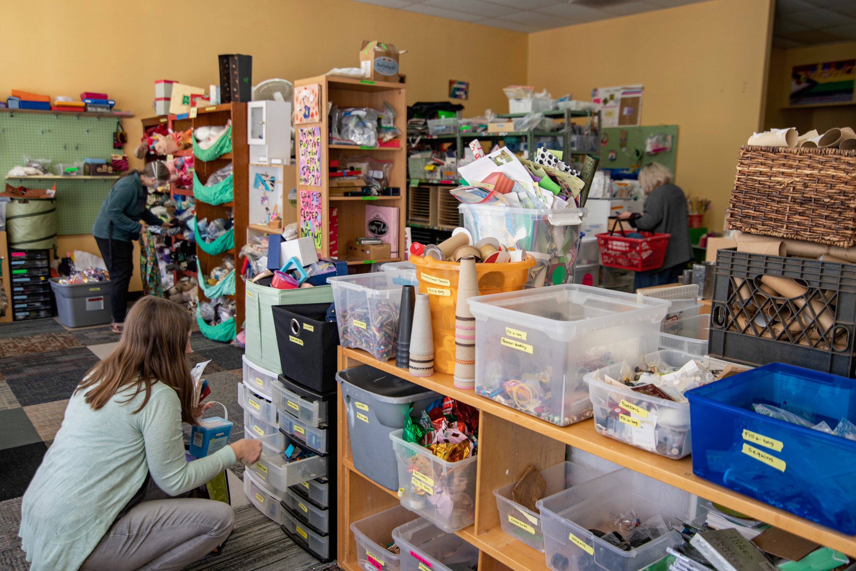 Shoppers browse art supplies at Scraplanta.