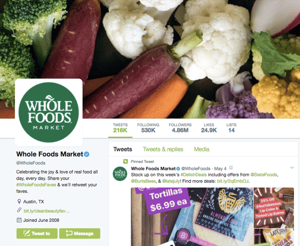 Whole Foods Market's Twitter page. 