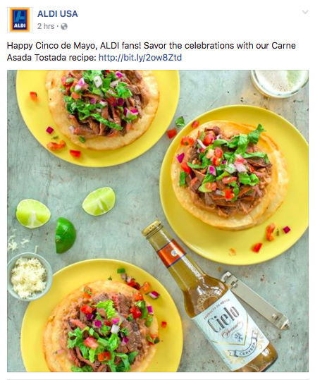 An Aldi's Facebook picture of three plates of tostadas, lime wedges, bottle opener and a Mexican beer. 