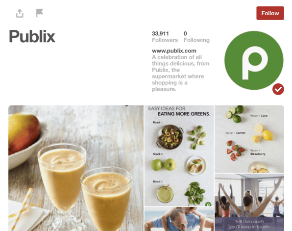 Publix's Pinterest page
