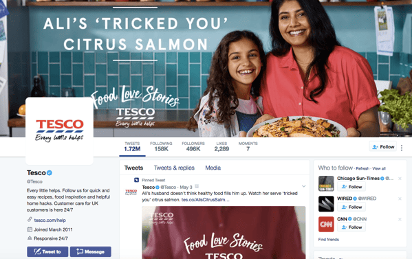 Tesco's Twitter page