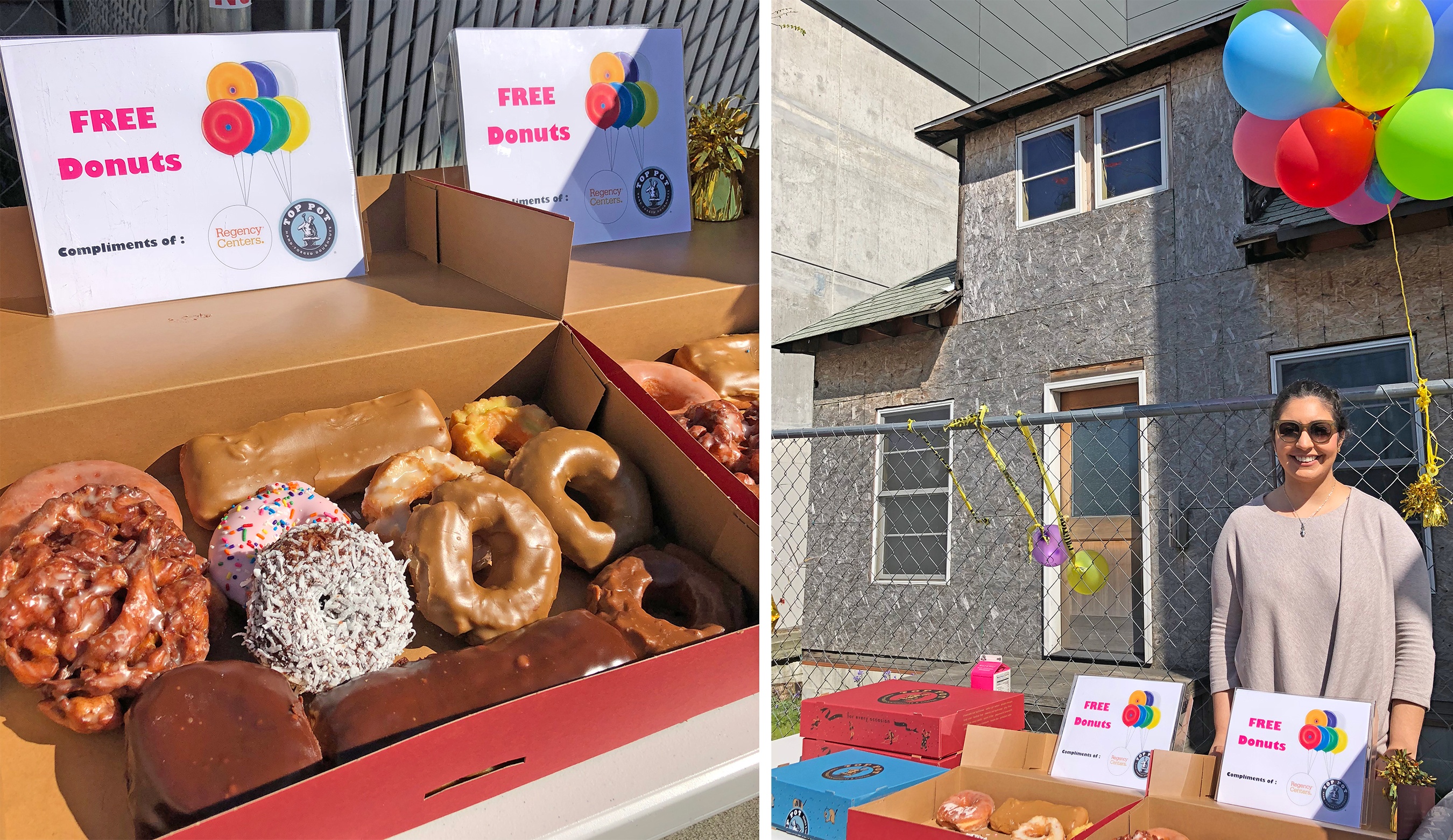 Images of free donuts on display at the event. 