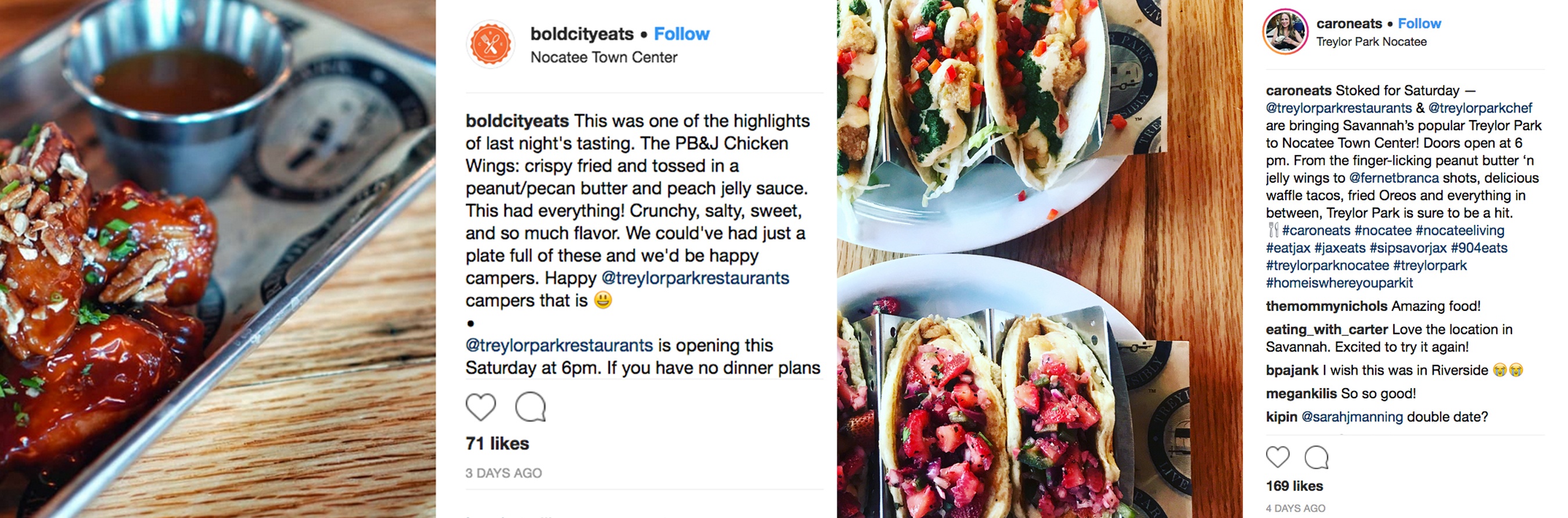Instagram posts from instagram influencers promoting Treylor Park