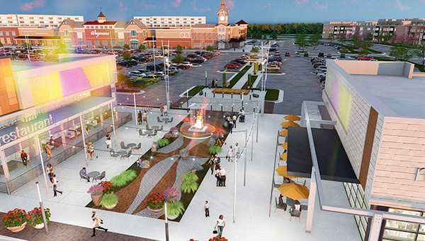 Rendering of shoppers at walking around The Field at Commonwealth. 