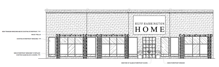 Architectural drawing of storefront.
