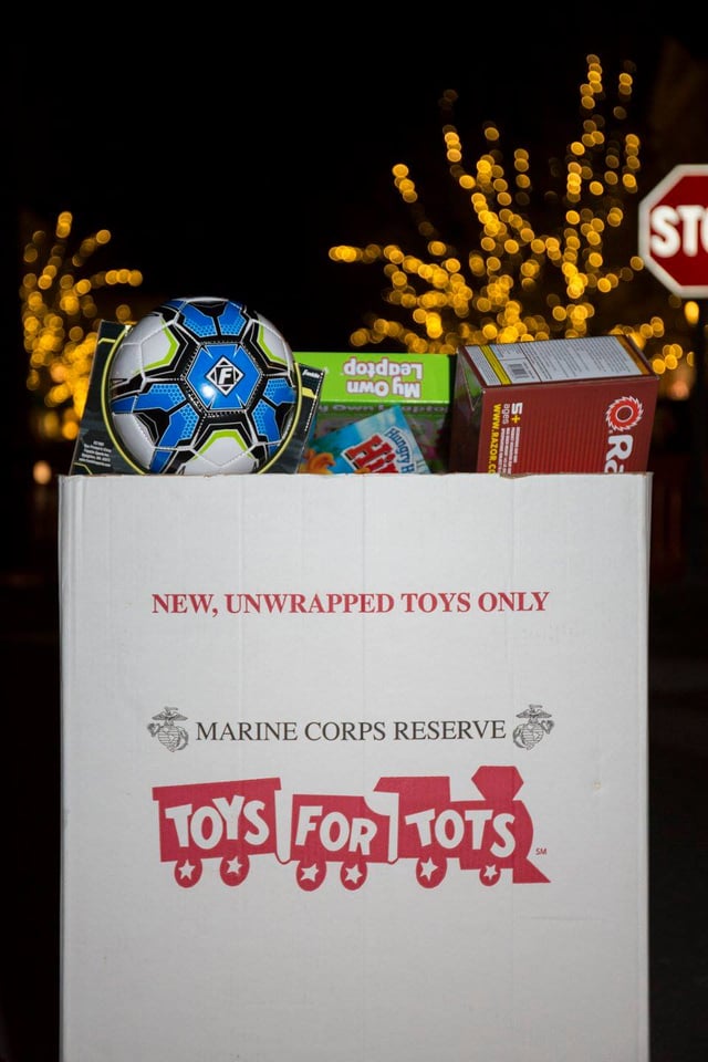 Box of donated toys.