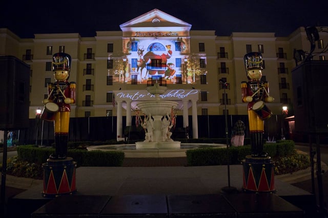 Projection of Christmas images on a building at the festival. 