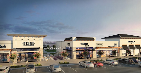 Digital rendering of storefronts in the shopping center. 