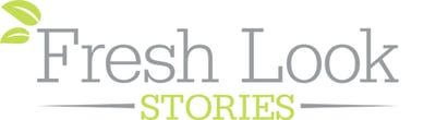 Green and grey Fresh Look Stories logo