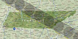 Solar eclipse's projected path through Tennessee. 